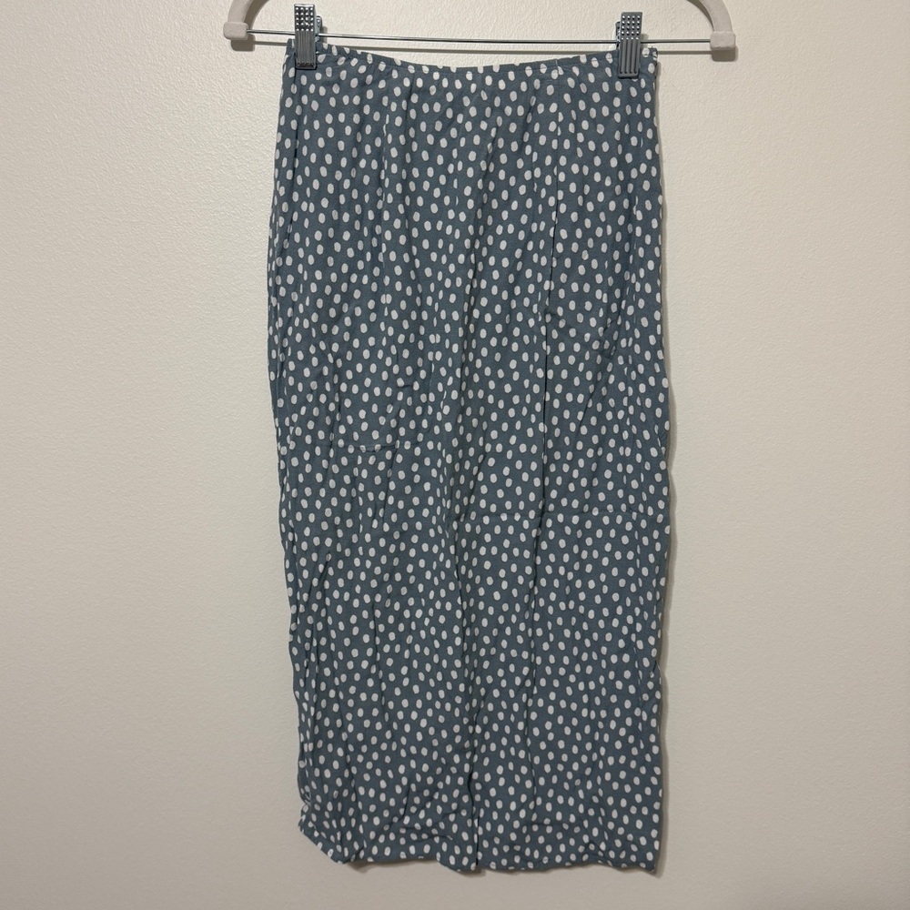 Abercrombie & Fitch Midi Skirt Size XS Polka Dot Cinched Blue White Fall - Picture 8 of 8